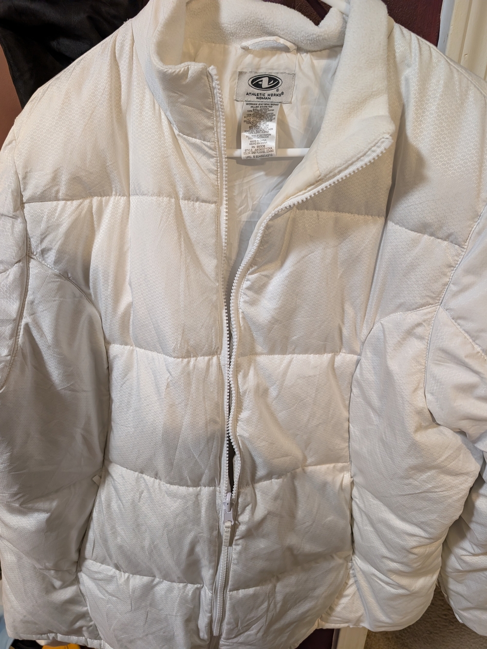 Athletic Works White Puffy Jacket - Women's Quilted Coat 2x Zipper
